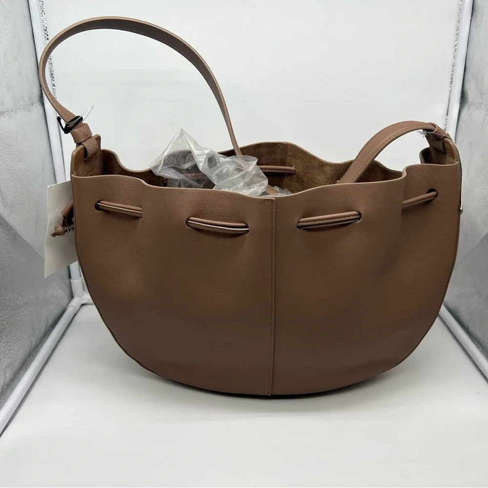 NWT MANSUR GAVRIEL Flores Biscotto Nude Leather Double Drawstring Shoulder Bag - Picture 10 of 16